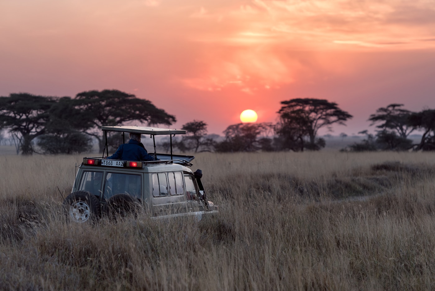 Safari vehicle on the African savannah
